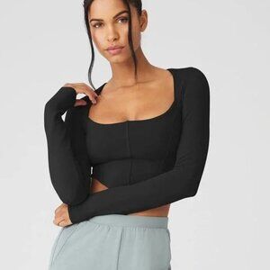 ALO Black Soft Sculpt Long Sleeve Corset Bustier Medium